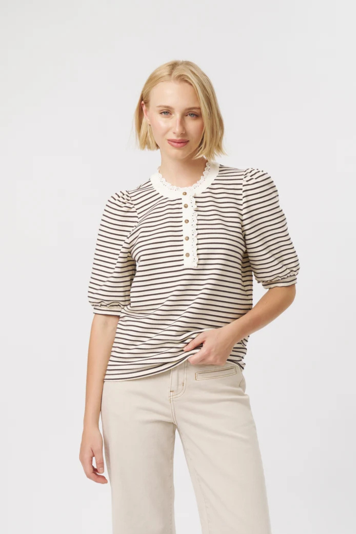 Jacqueline Blouse White Brown Stripe