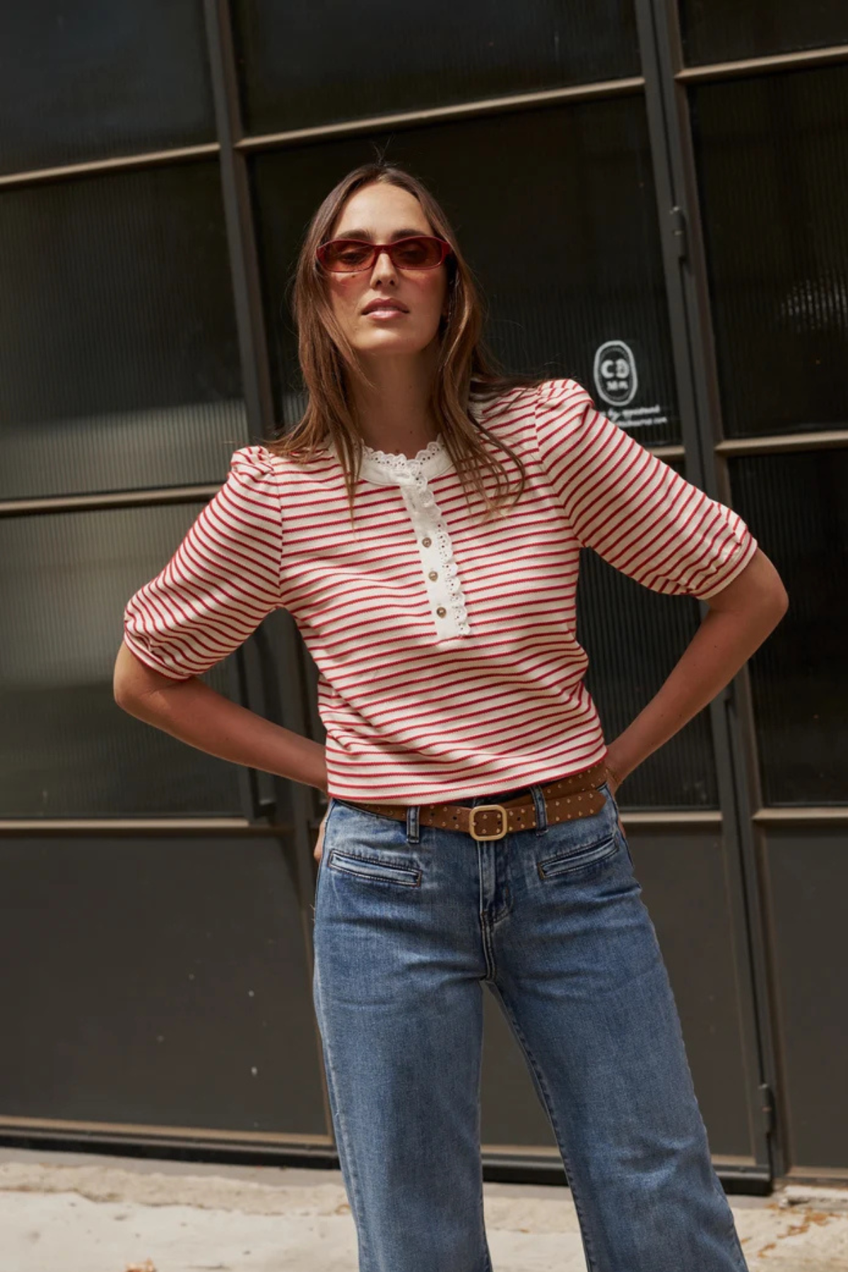 Jacqueline Blouse White Red Stripe
