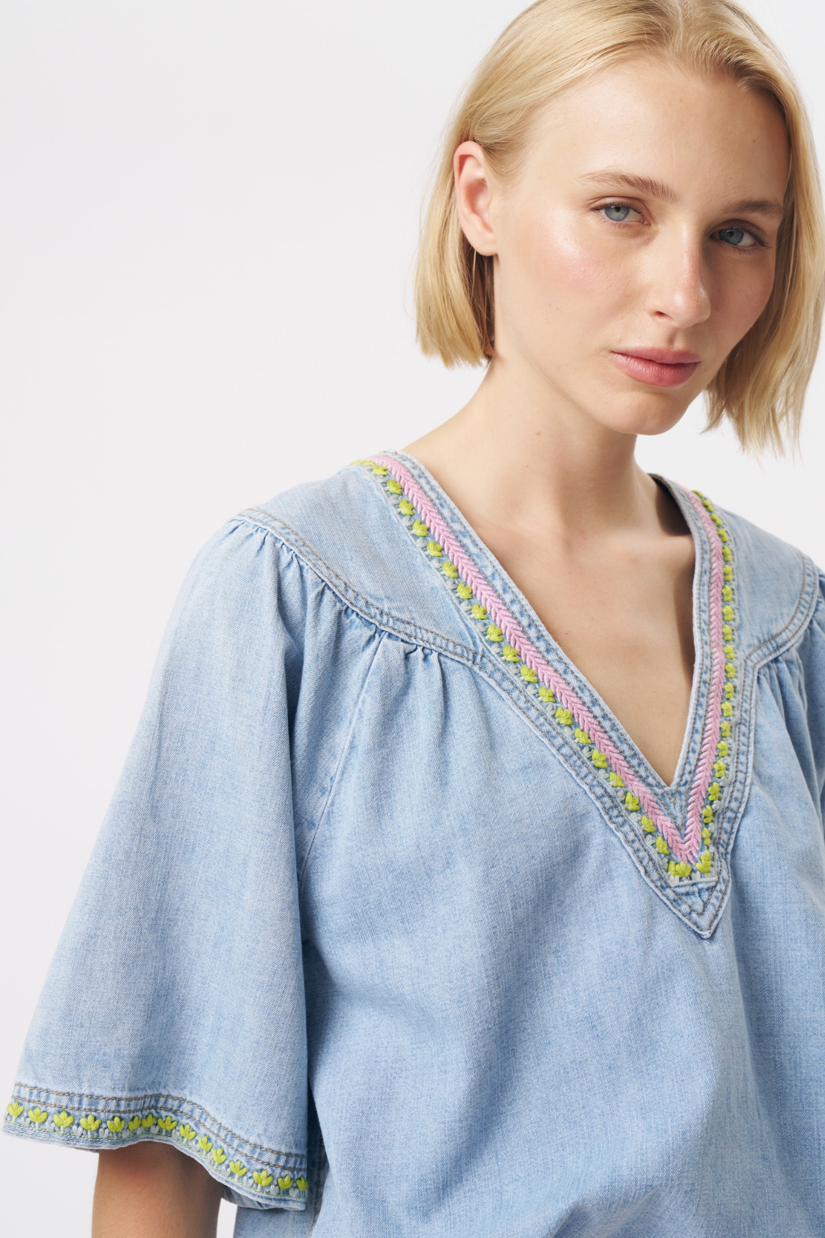 Renee Blouse Sky Blue Embroidery