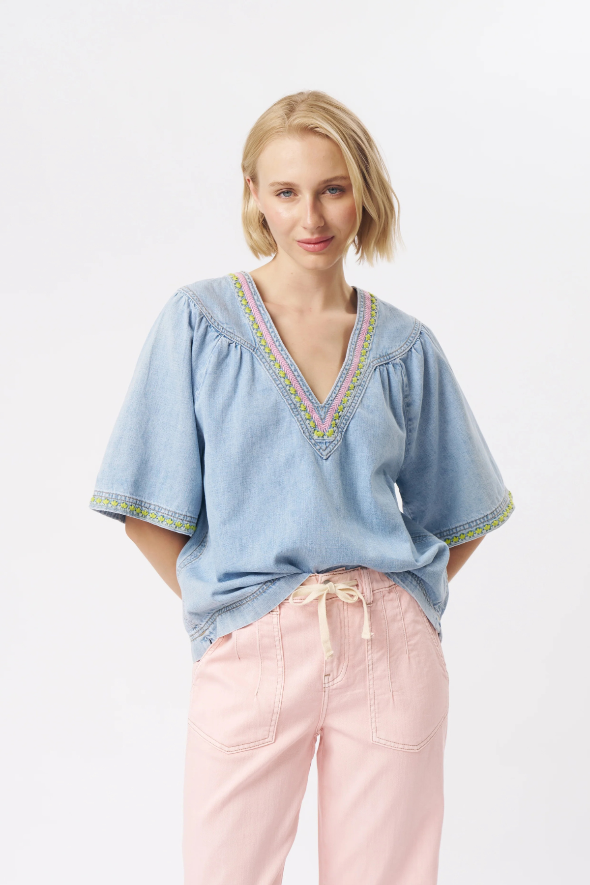 Renee Blouse Sky Blue Embroidery