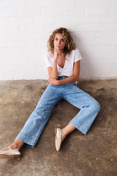 Celeste Pant Heart 70's Blue