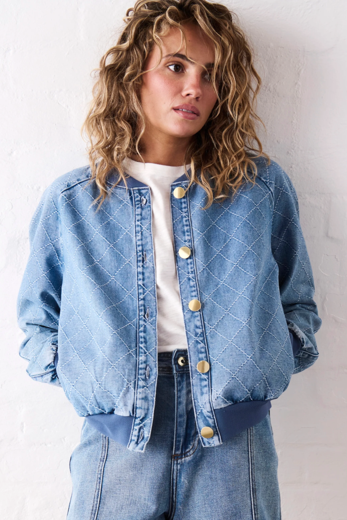 Sabrina Bomber Check Stitch 70's Blue
