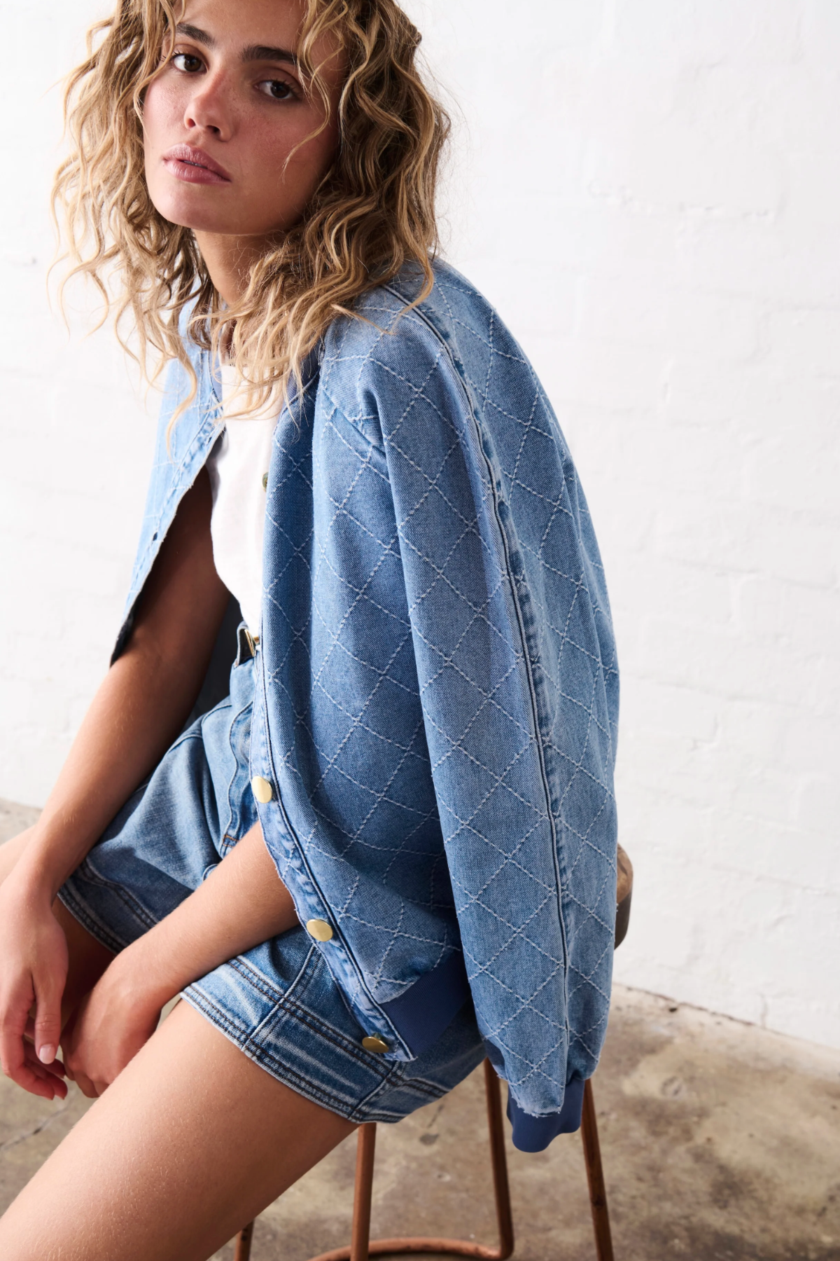 Sabrina Bomber Check Stitch 70's Blue