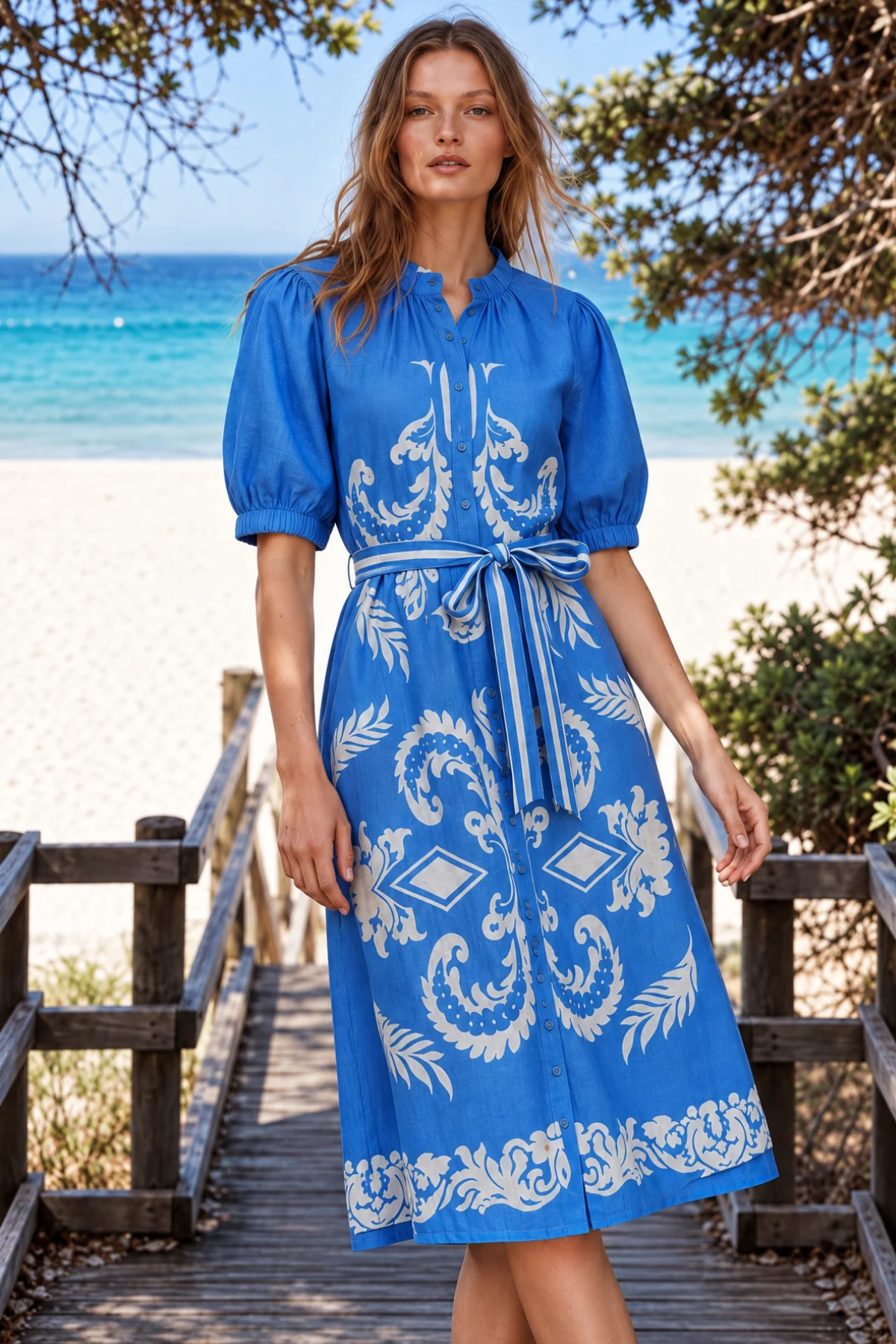 Coast Jewel Cotton Midi Capri Blue