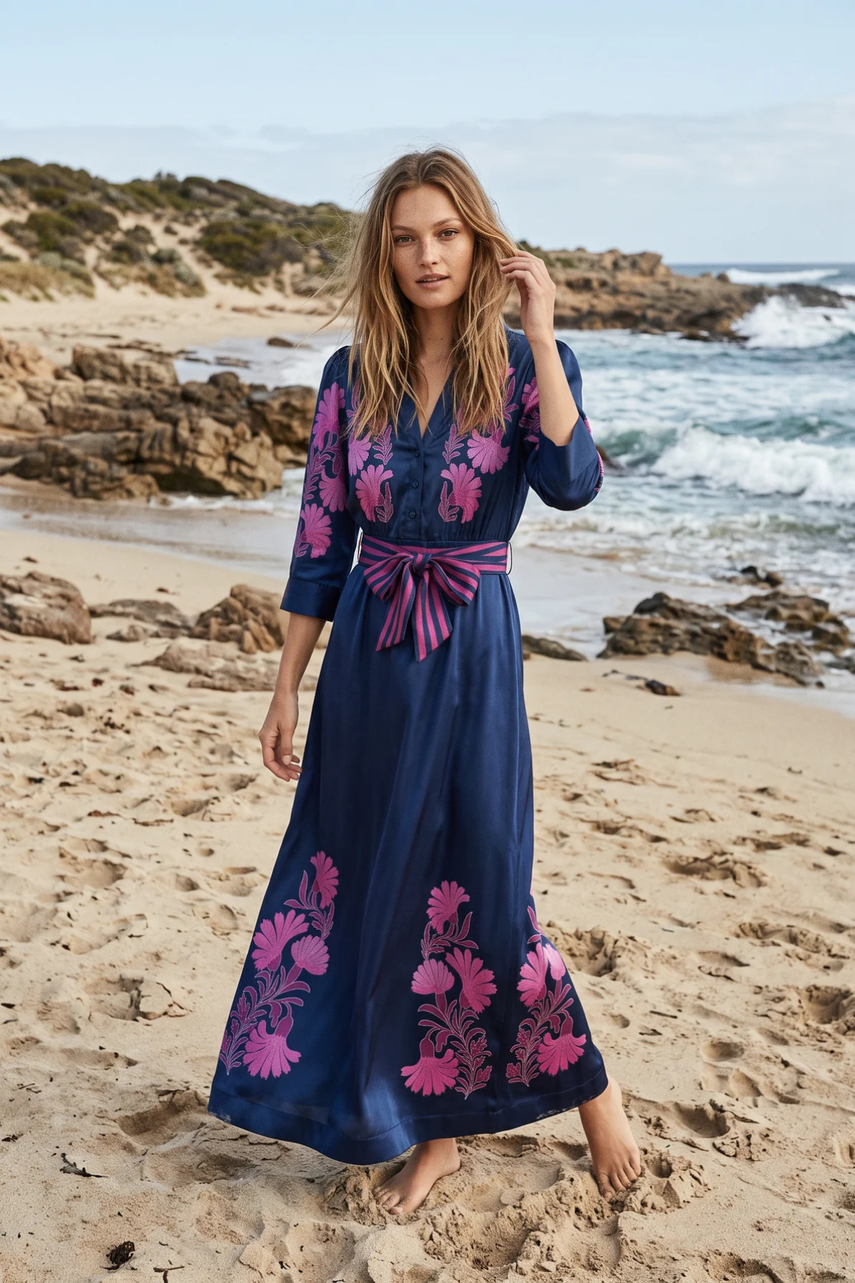 Mary Dress Navy Fuchsia