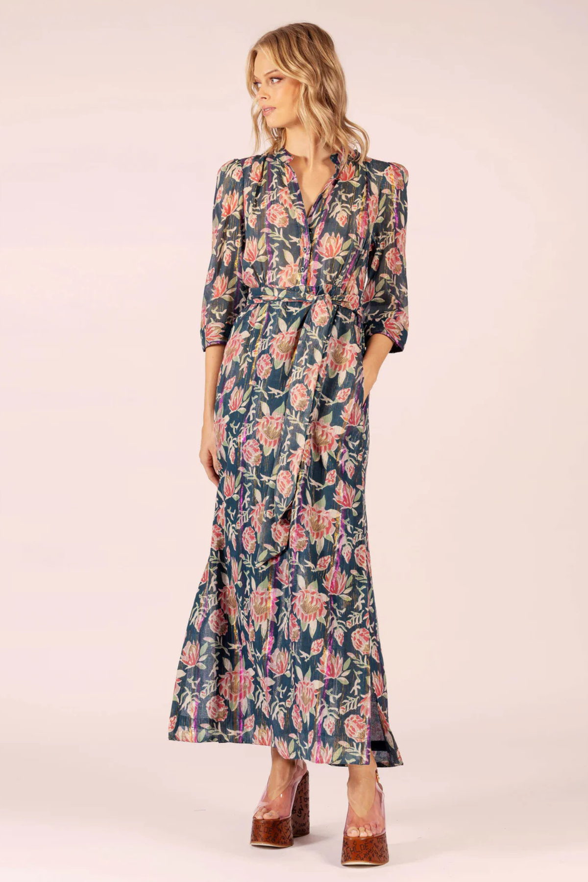 Mary Maxi Lurex Dress Saint Teal Coral