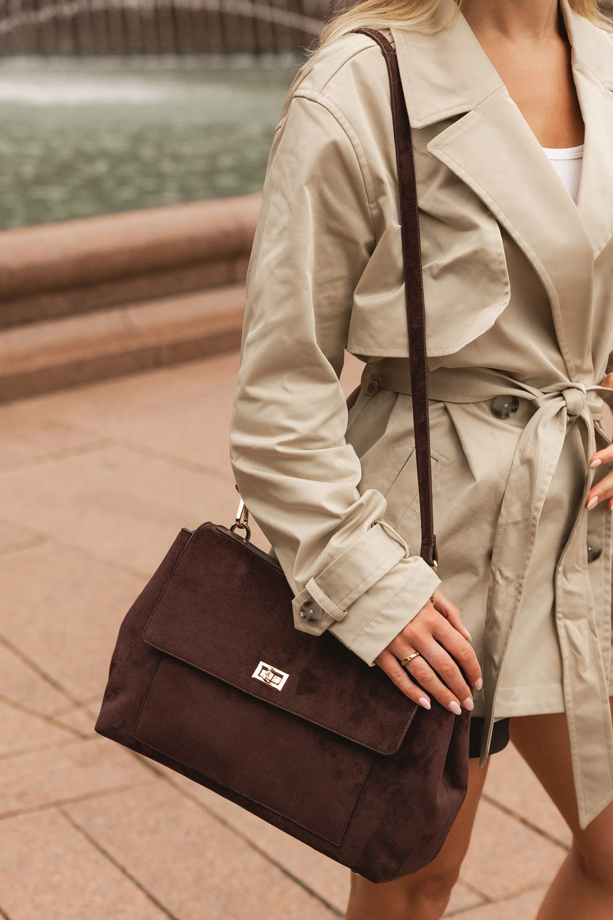 Arden Suedette Shoulder Bag Chocolate