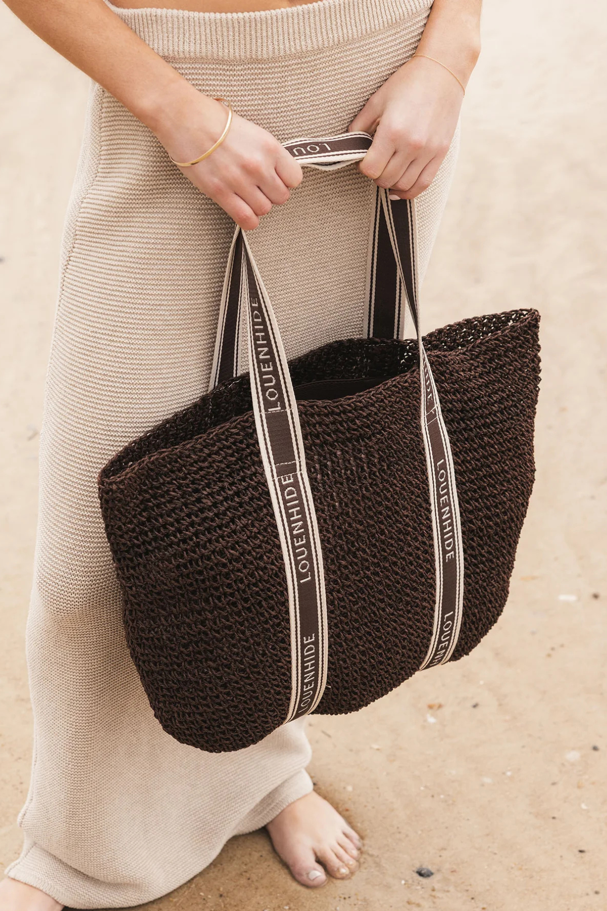 Bali Beach Bag Chocolate Raffia