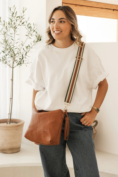 Daisy Stripe Crossbody Bag Tan