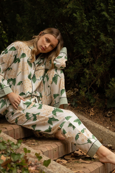 Cream Hydrangea Long Sleeve Pyjama Set