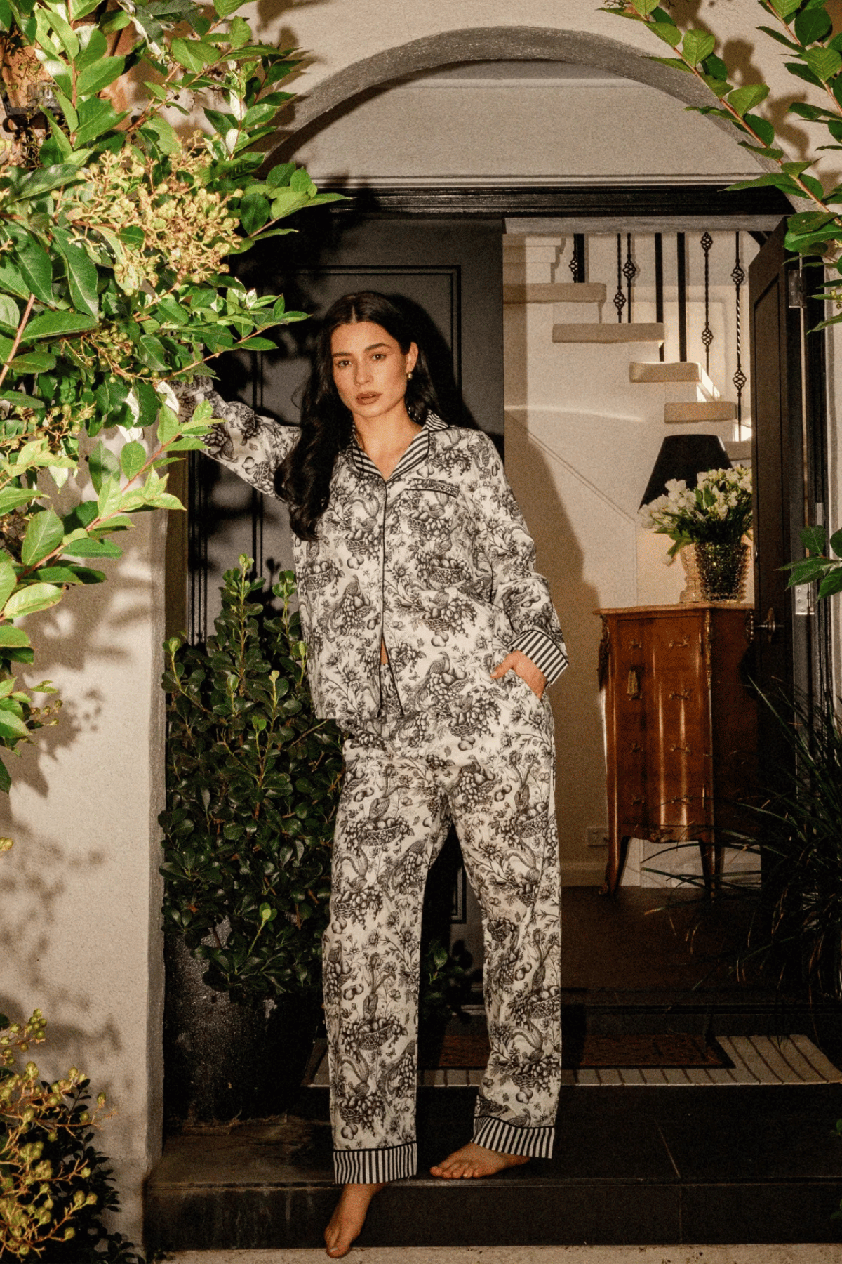 Black Toile Long Sleeve Pyjama Set