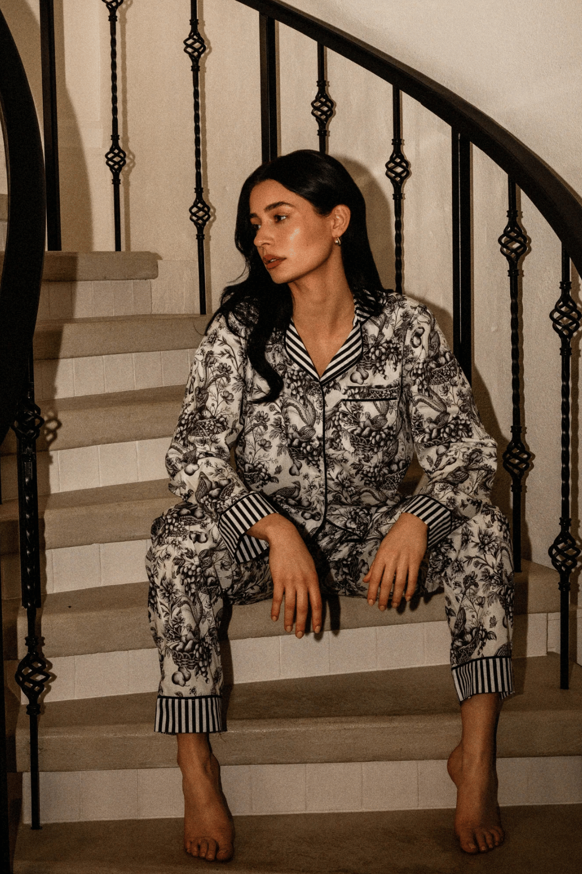 Black Toile Long Sleeve Pyjama Set