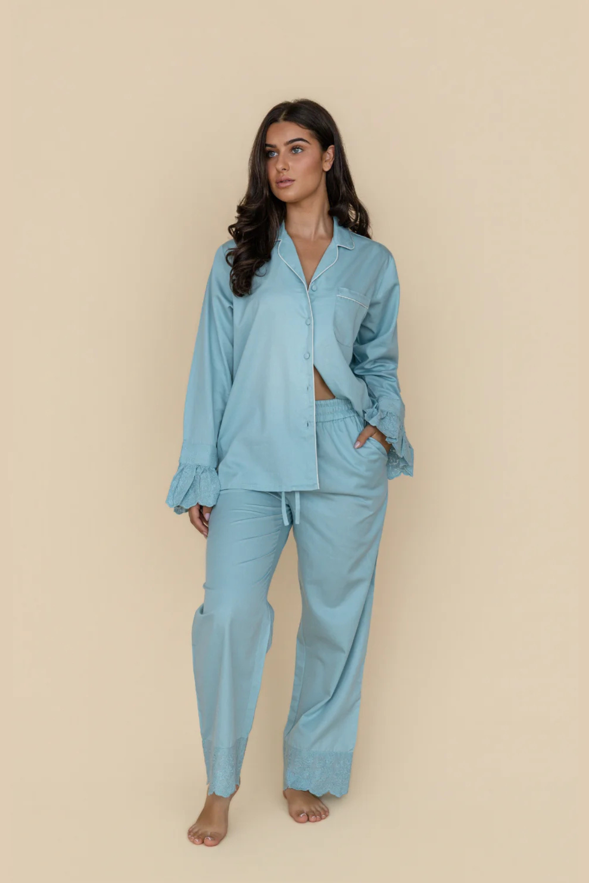 Blue Heirloom Lace Long Sleeve Pyjama Set