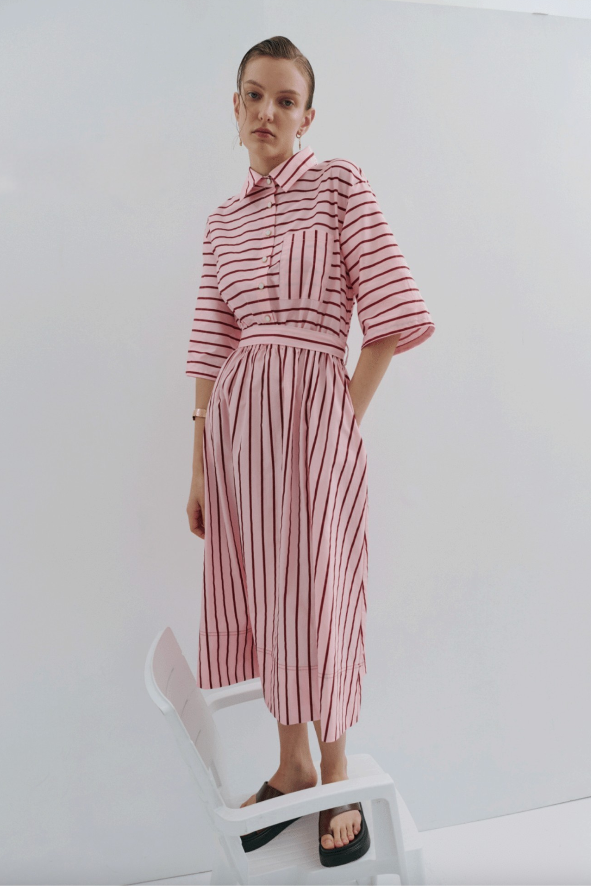 Mad Hatters Midi Dress Red Pink Pinstripe Pop