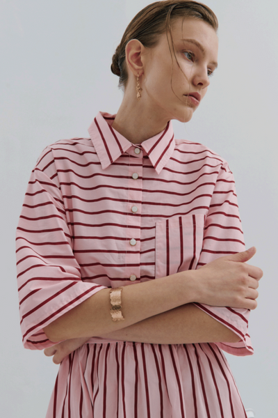 Mad Hatters Midi Dress Red Pink Pinstripe Pop