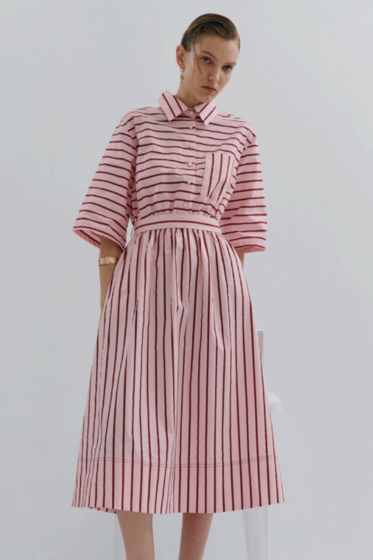 Mad Hatters Midi Dress Red Pink Pinstripe Pop