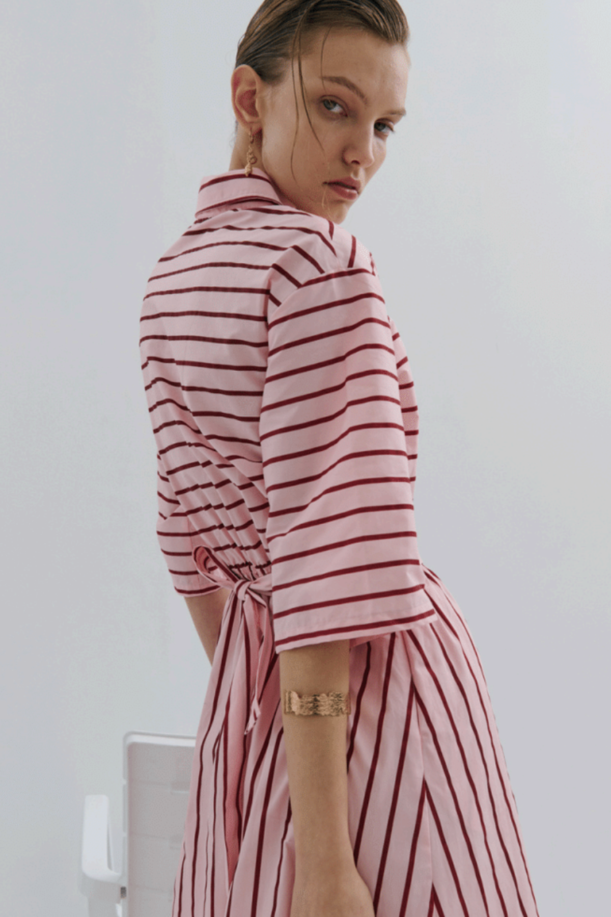 Mad Hatters Midi Dress Red Pink Pinstripe Pop