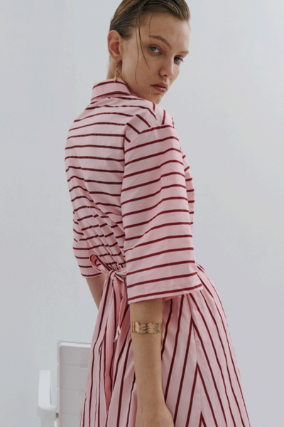 Mad Hatters Midi Dress Red Pink Pinstripe Pop