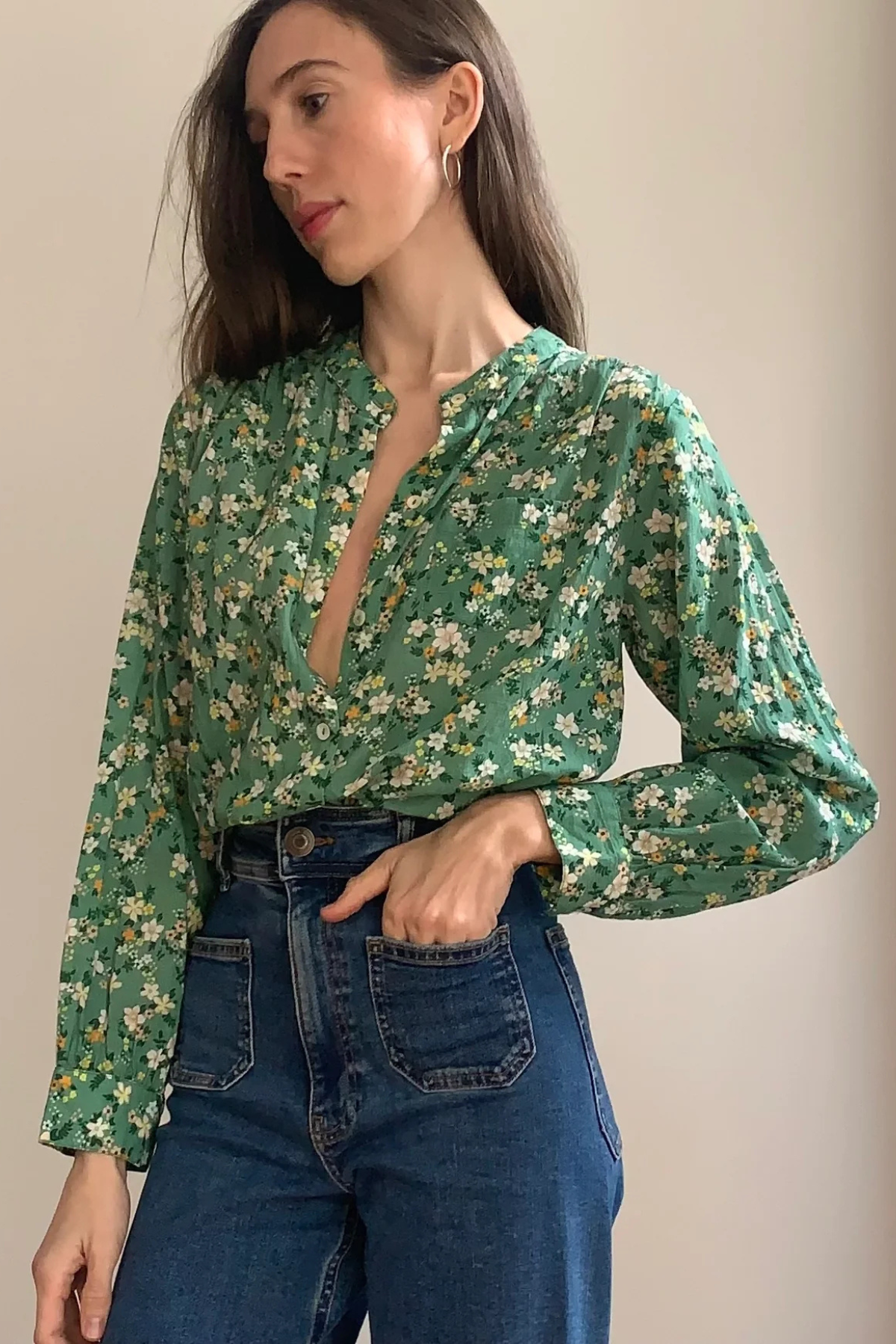 Amy Blouse Green Floral