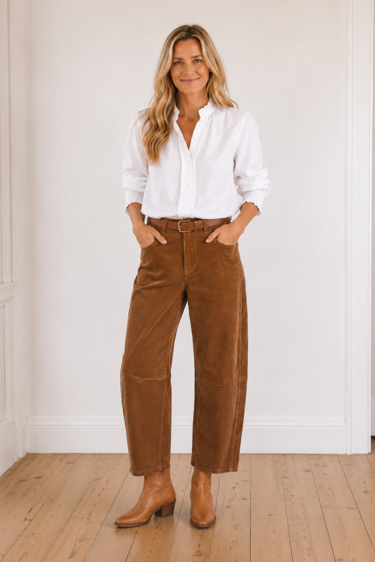 Toni Barrel Cord Jean Tan