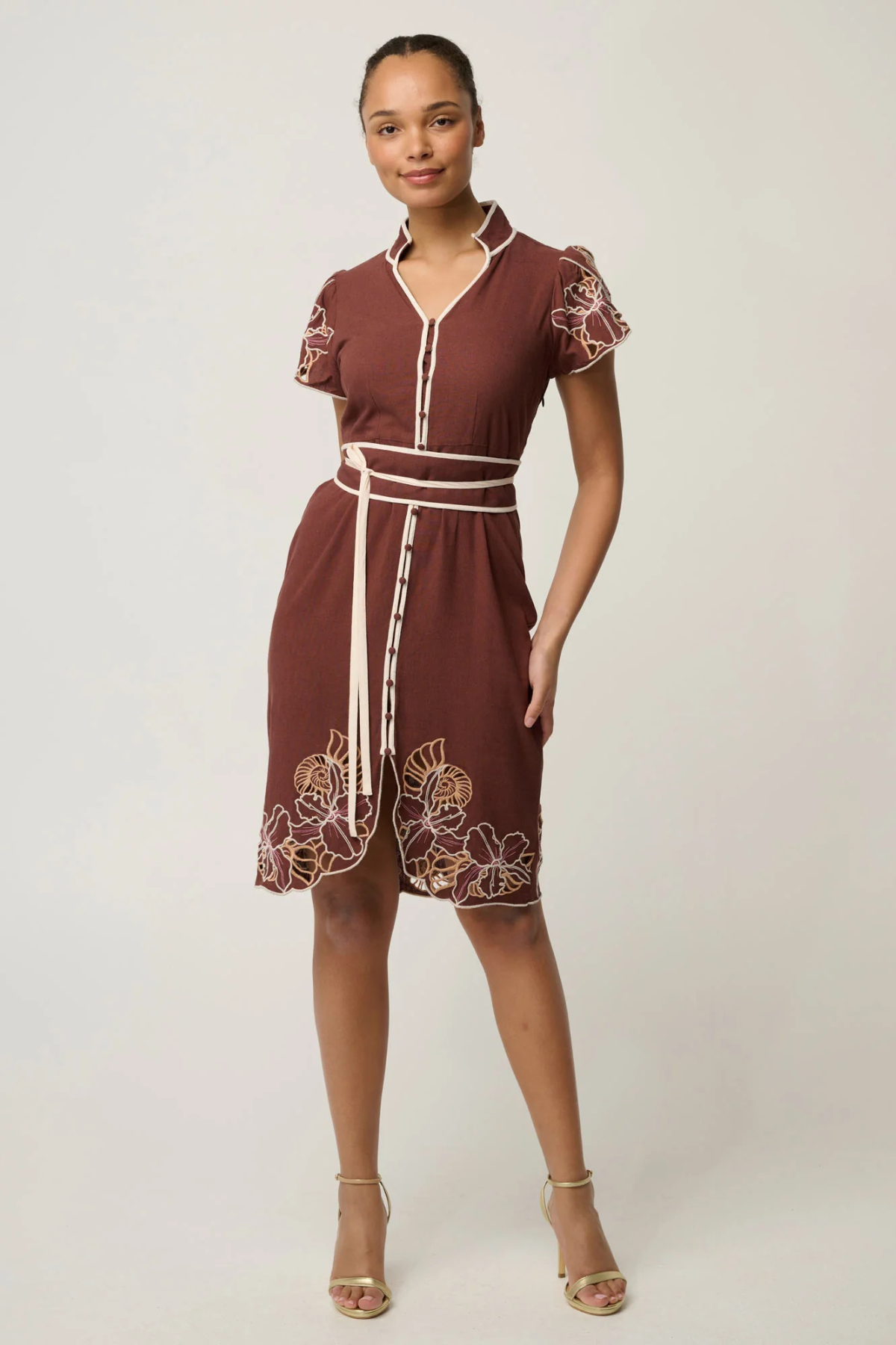 Ivy Linen Embroidery Detail Dress