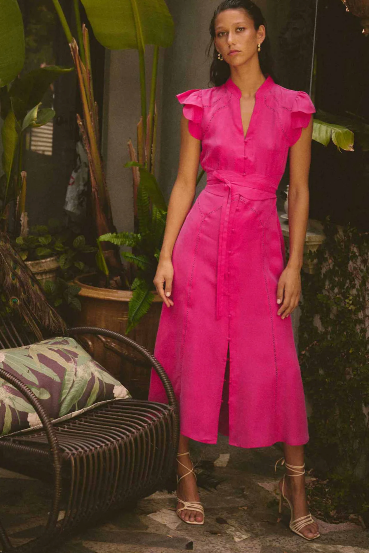 Athena Flutter Sleeve Dress Celosia Pink