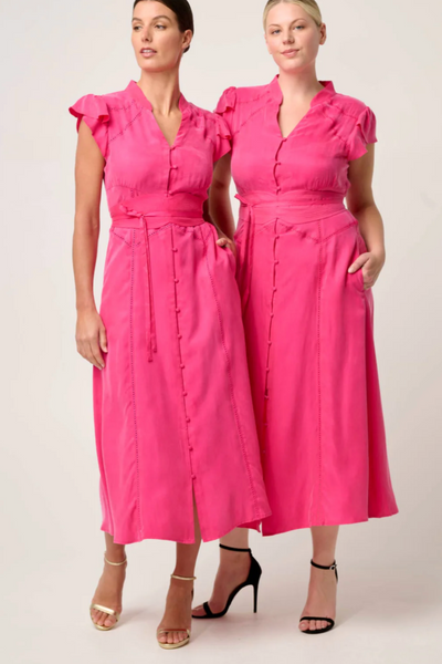 Athena Flutter Sleeve Dress Celosia Pink