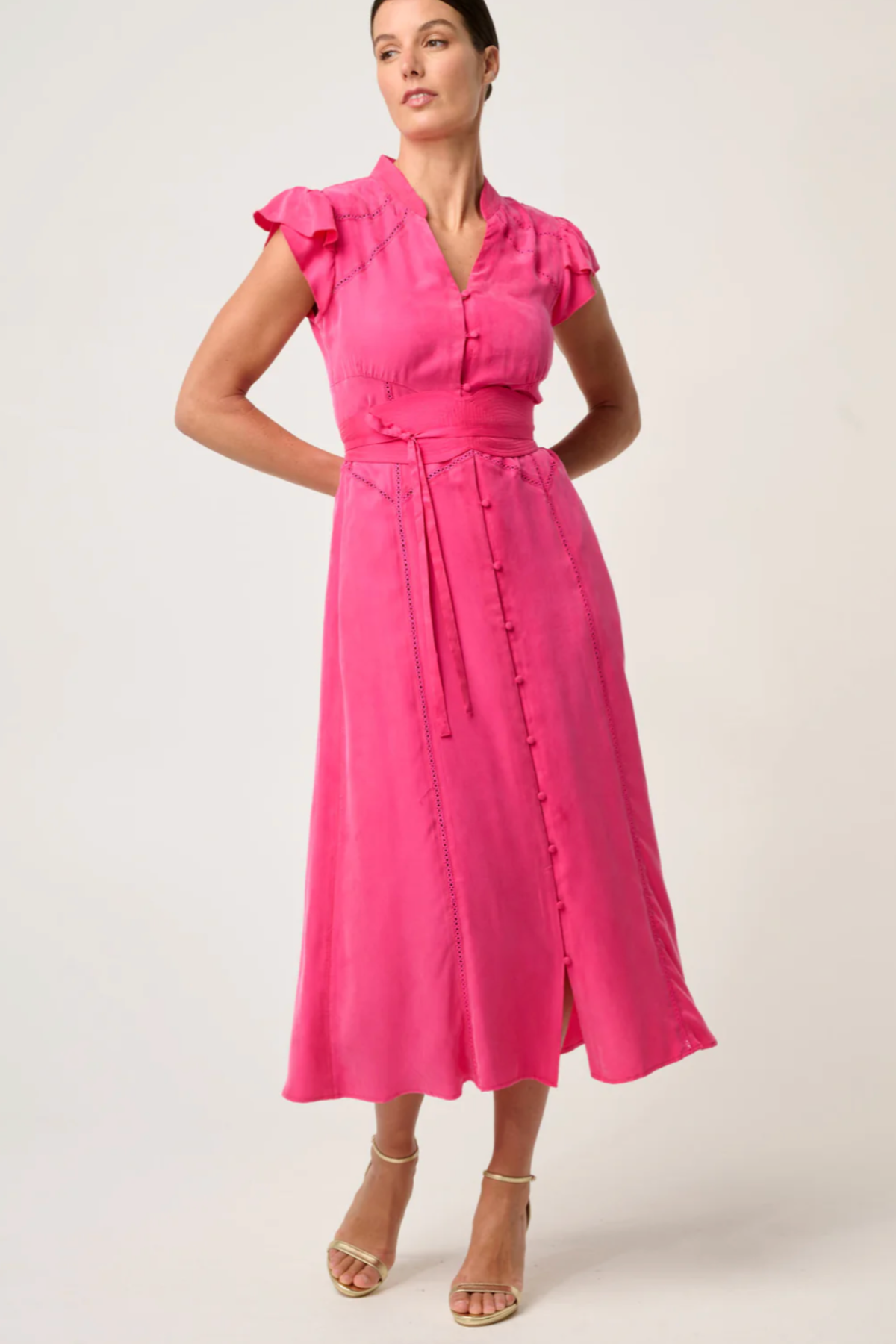 Athena Flutter Sleeve Dress Celosia Pink