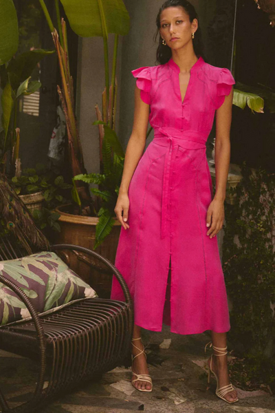 Athena Flutter Sleeve Dress Celosia Pink