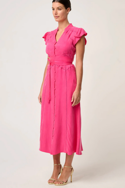 Athena Flutter Sleeve Dress Celosia Pink