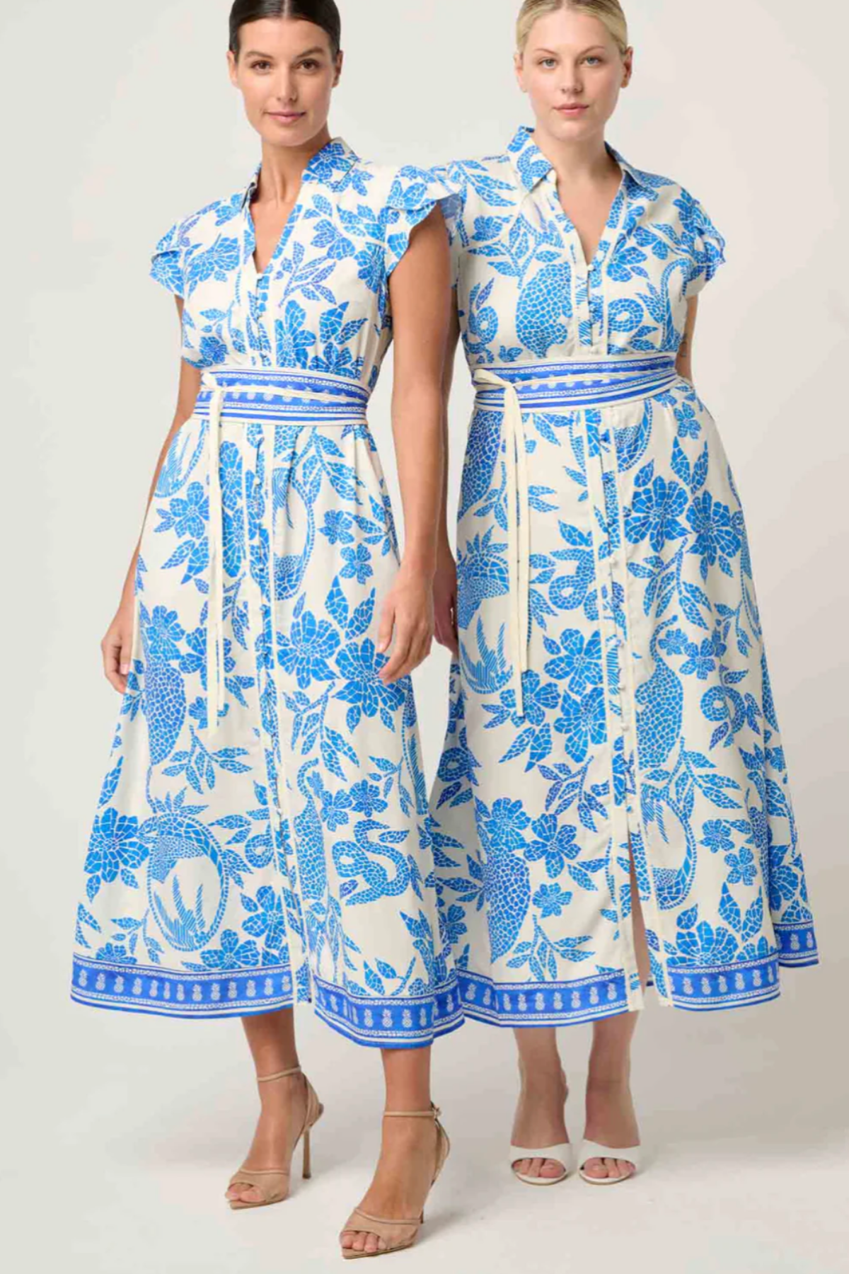 Callista Petal Sleeve Dress Azure Mosaic