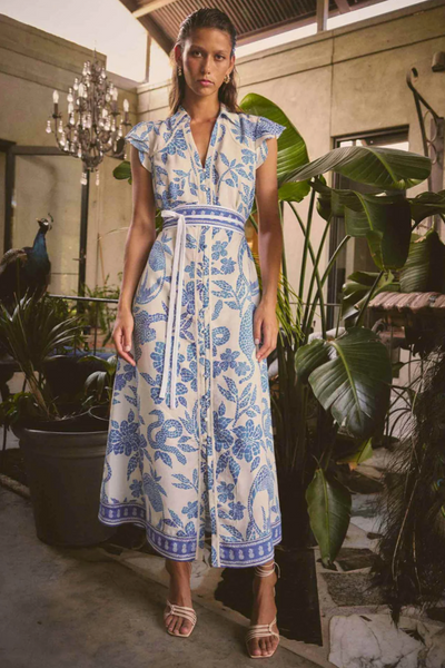 Callista Petal Sleeve Dress Azure Mosaic