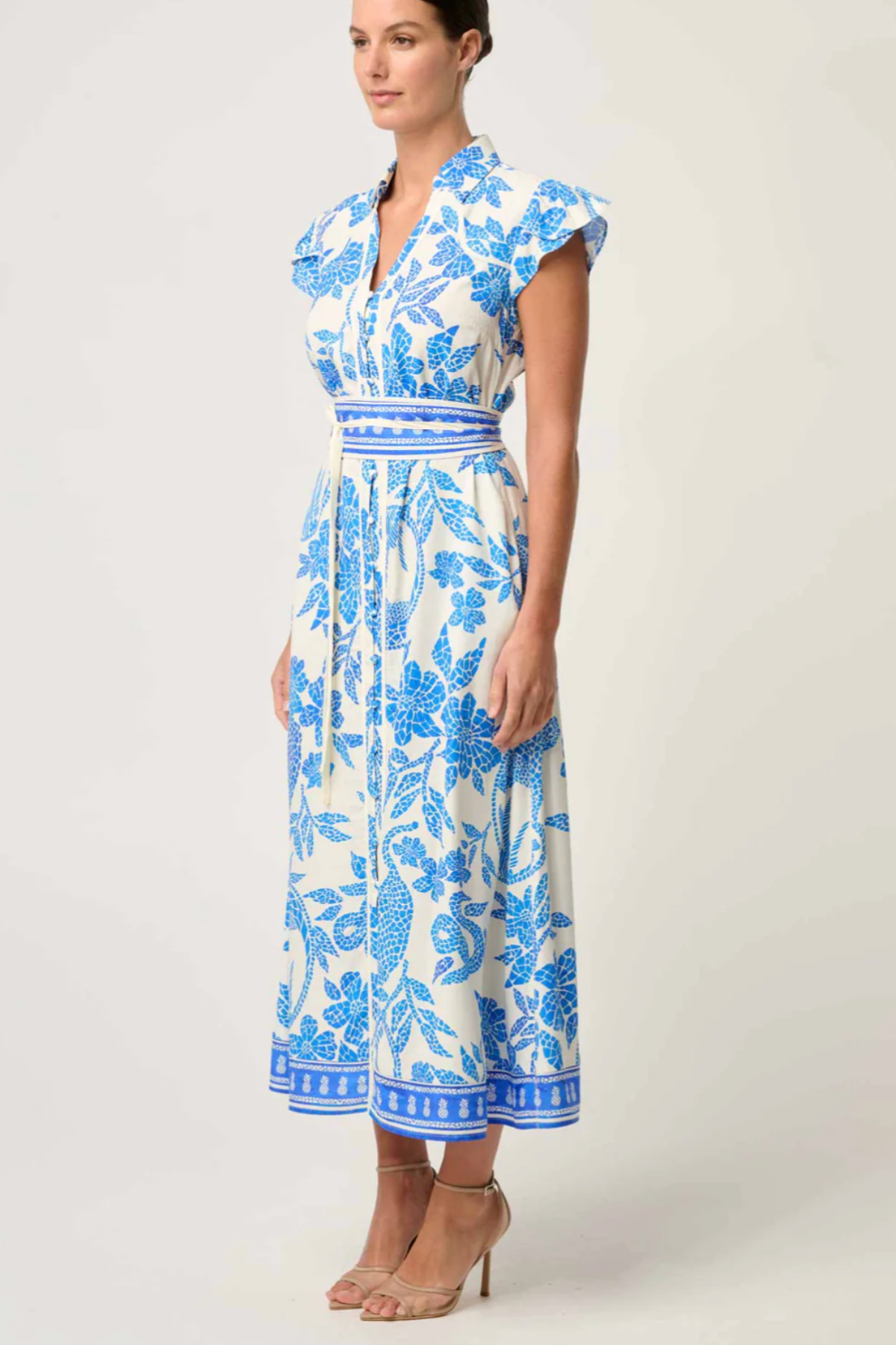 Callista Petal Sleeve Dress Azure Mosaic