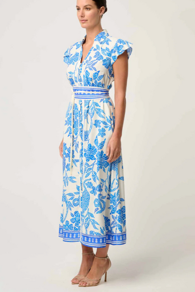 Callista Petal Sleeve Dress Azure Mosaic