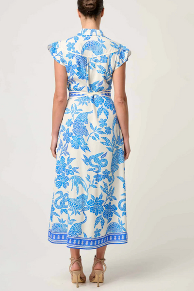 Callista Petal Sleeve Dress Azure Mosaic