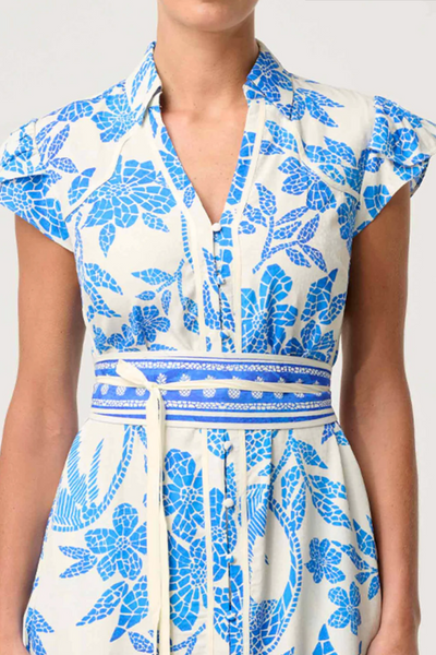 Callista Petal Sleeve Dress Azure Mosaic