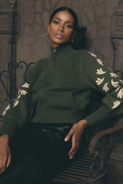 Carmela Embroidered Bomber Oliva