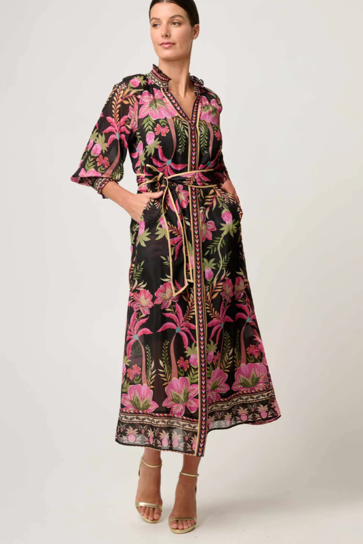 Carmen Silk Cotton Maxi Dress Anthos Lotos