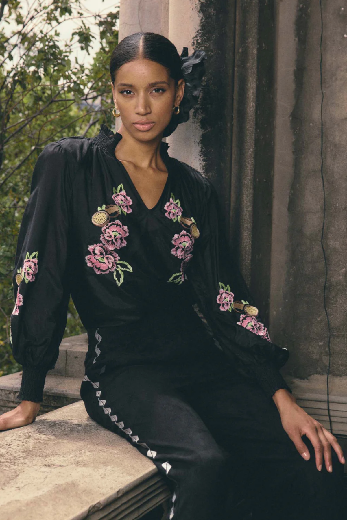 Catalina Embroidered Silk Blouse