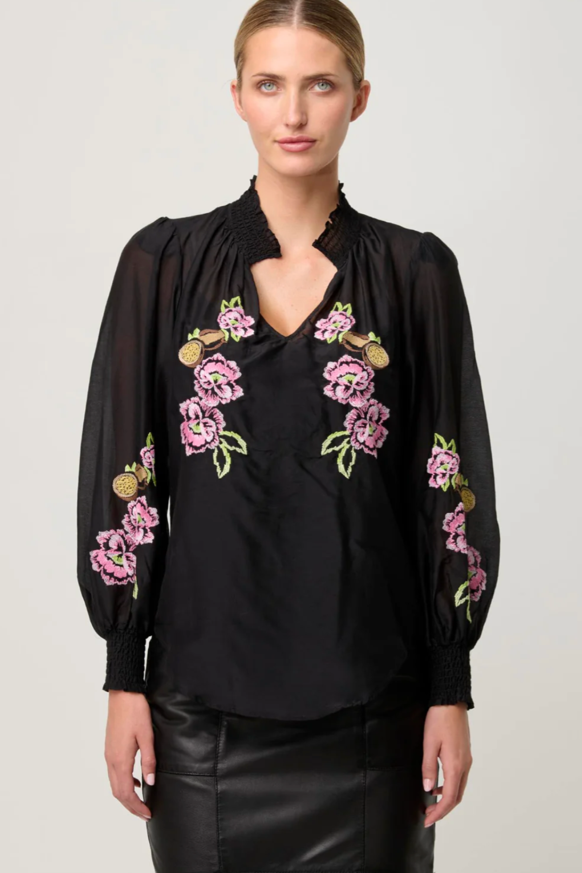 Catalina Embroidered Silk Blouse
