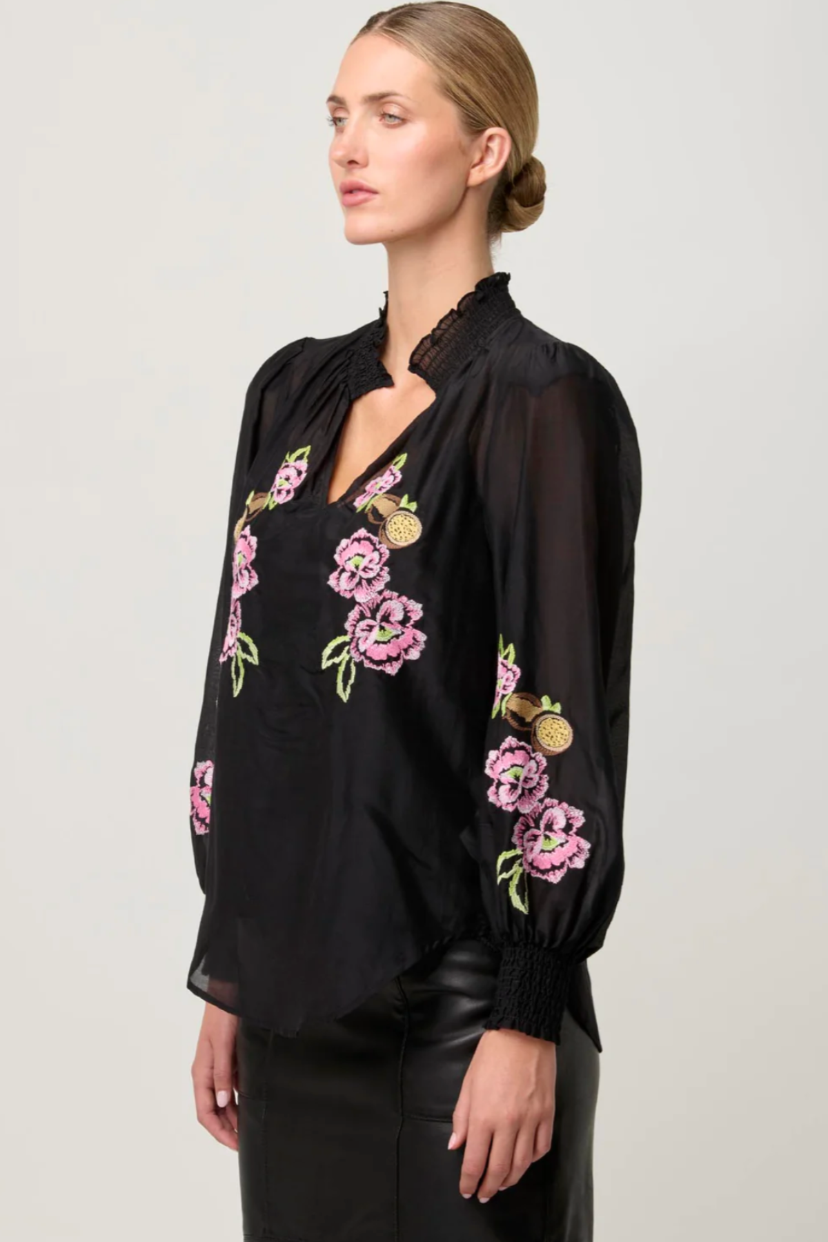 Catalina Embroidered Silk Blouse