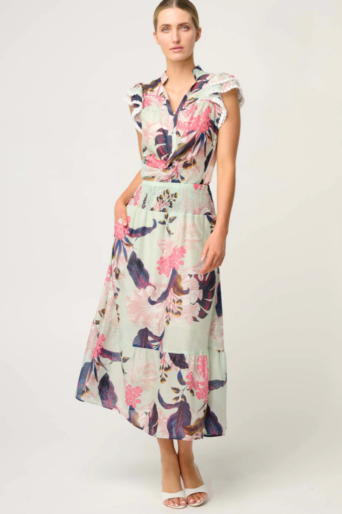 Cordelia Shirred Waist Skirt Oasis Flora