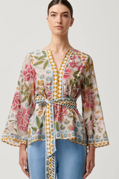 Emery Cotton Silk Kaftan Tie Top Azalea Fields