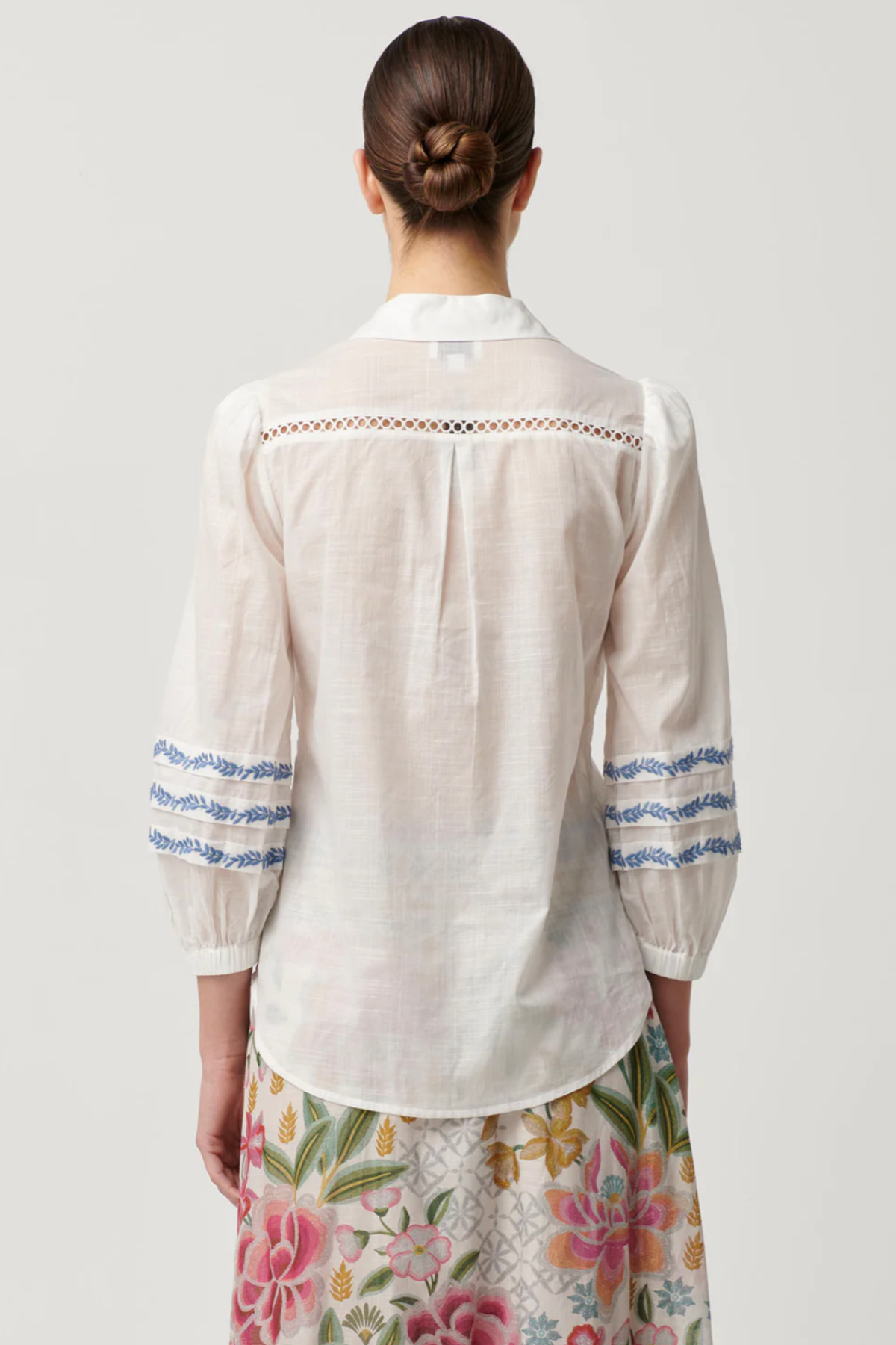 Fleurine Embroidered Cotton Slub Shirt Milk