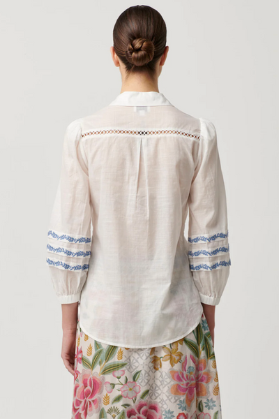 Fleurine Embroidered Cotton Slub Shirt Milk