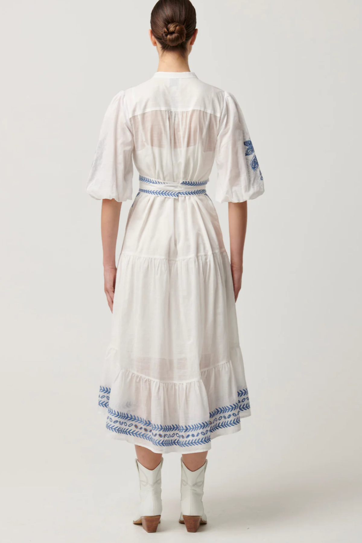 Gabriette Embroidered Cotton Slub Dress Milk