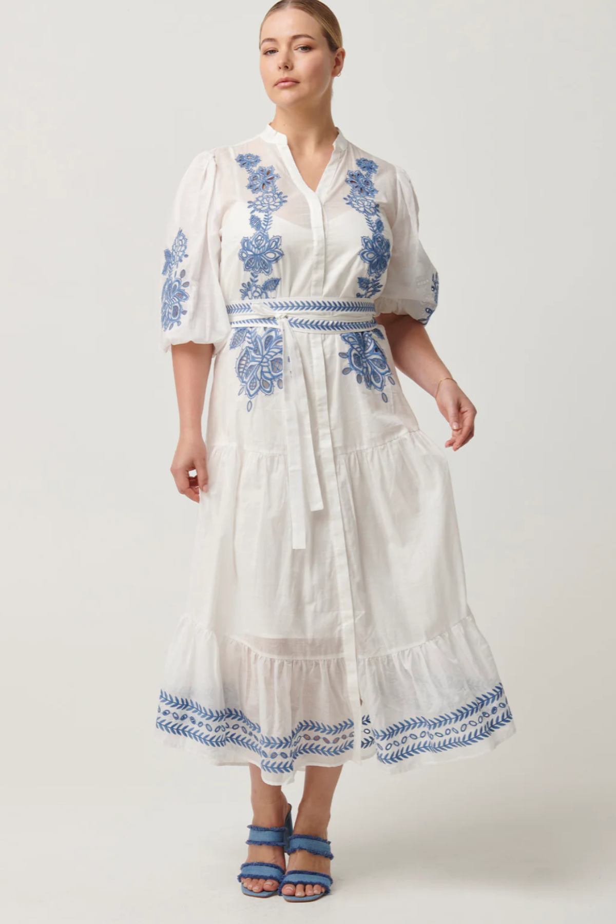 Gabriette Embroidered Cotton Slub Dress Milk