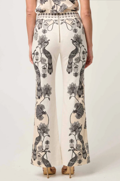 Leandro Lace Trim Linen Pant Imperial Stone
