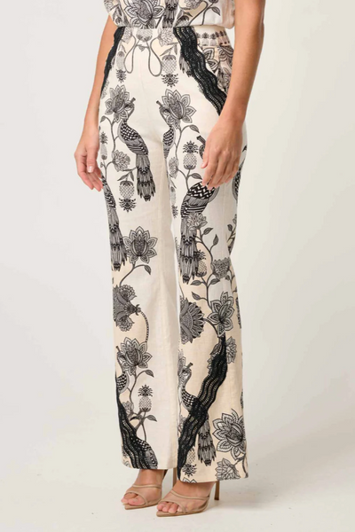 Leandro Lace Trim Linen Pant Imperial Stone