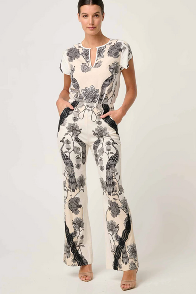 Leandro Lace Trim Linen Pant Imperial Stone